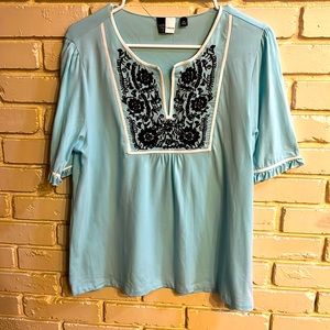 Saks Fifth Avenue Threads Teal Embroidered Shirt Size XL